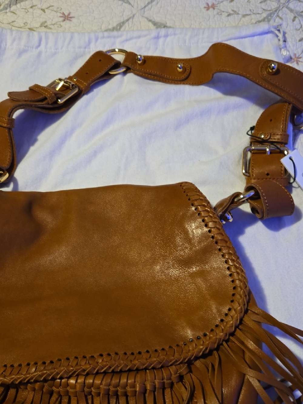 CC Skye Fringe Leather Crossbody Shoulder Bag - Tan - Picture 2 of 8